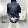 thumbnail image 4 of Women Denim Jacket Casual Long Sleeve Distressed Ripped Button Down Jacket Wool Trucker Jacket Denim Fringe Vest Embroide Denim Shirt Women Pleated Back Denim Jacket Petite Jean Jackets for Women, 4 of 6