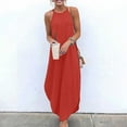 thumbnail image 4 of up to 60% off Gifts Usmixi Formal Dresses for Women Beach Plus Size Casual Irregular Slit Hem Strap Maxi Sundress Round Neck Sleeveless Solid Summer Long Dress Red XXXL, 4 of 7