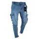 thumbnail image 1 of Pantalones vaqueros rasgados de los hombres Pantalones de lápiz de los hombres ajustados casuales de primavera y verano europeos y americanos con cremallera, azul claro, L, 1 of 2