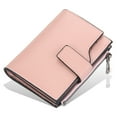 thumbnail image 1 of Carteras pequeñas de cuero plegables para mujer con ranuras para tarjetas y ventana de identificación con cremallera, 1 of 5
