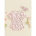 thumbnail image 2 of Suealasg Baby Girl 2Pcs Summer Outfits Short Sleeve Cherry Print Romper +Headband Set 3 6 9 12 18 Months Infant Newborn Girl Clothes, 2 of 7