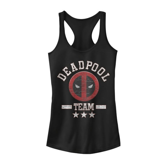 Junior's Marvel Deadpool Cracked Logo Team  Racerback Tank Top Black Large