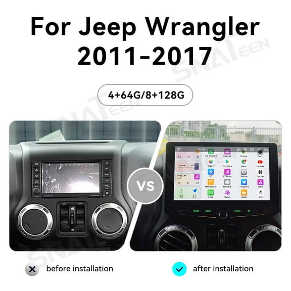 SNATEEN 8 inch Carplay Screen/Radio/Multimedia Player for Jeep Wrangler 2011-2017 Universal Car Navigation/GPS Upgrade Headunit Android Display 1080P Touch Screen Replace System