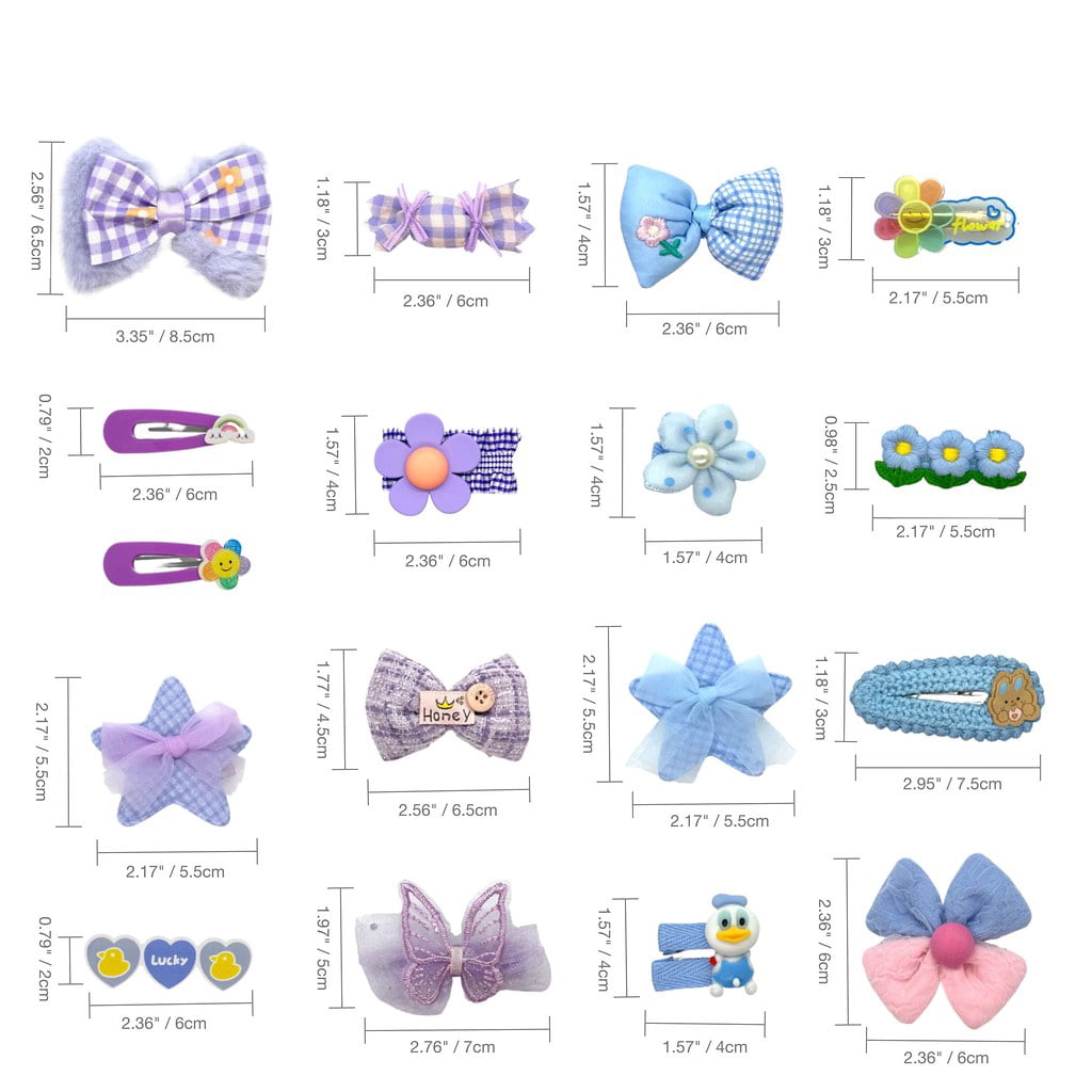Hair Clips for Girls 18 Pcs No Slip Assorted Barrettes for Kids Bows Blue Purple Cute Hair Accessories for Little Girls Teens Toddlers Child Kids Gifts