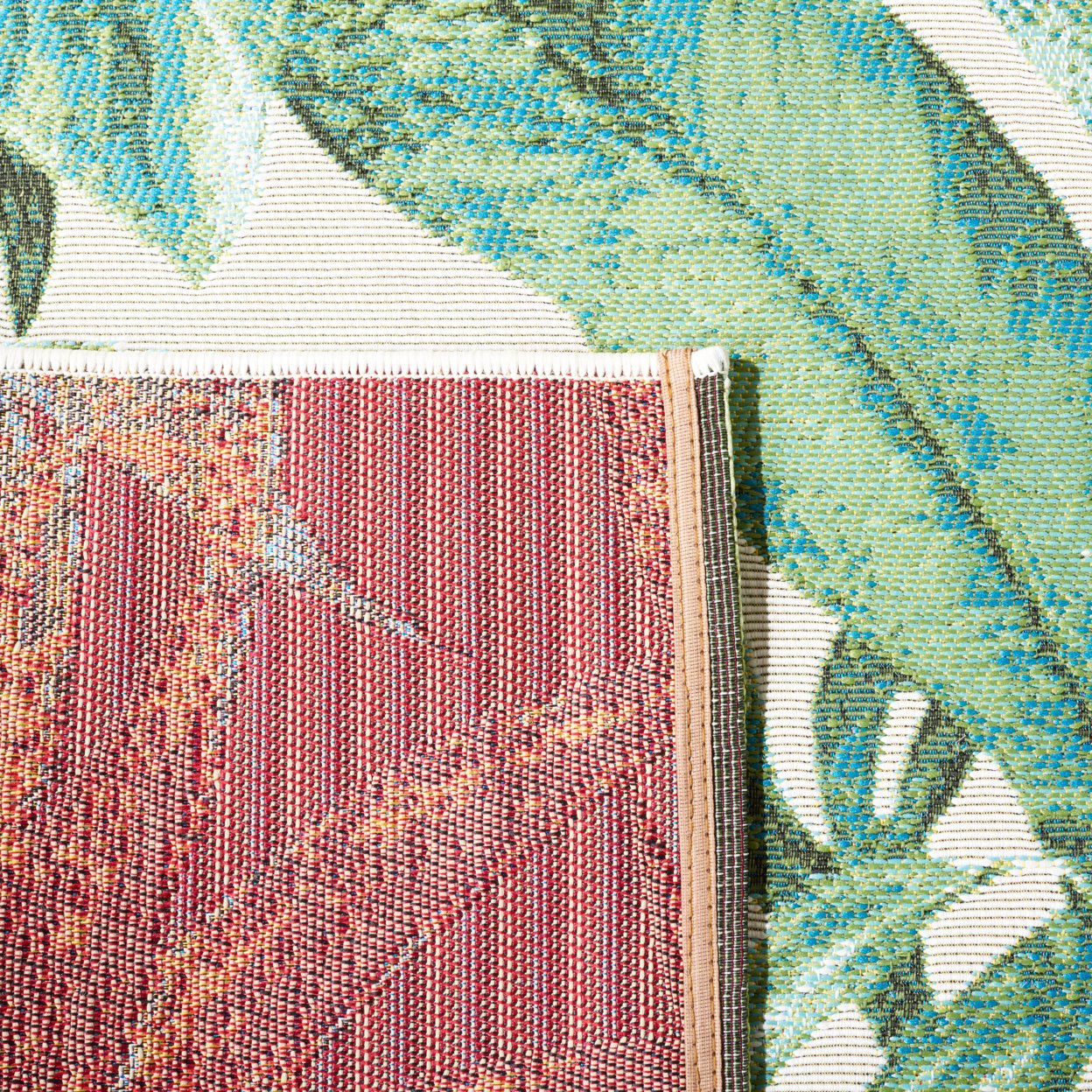 thumbnail image 6 of SAFAVIEH Barbados Igor Botanical Indoor/Outdoor Area Rug, Green/Teal, 6'6" x 6'6" Round, 6 of 10