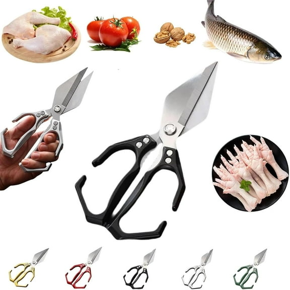 Seattleget Multifunctional Heavy-Duty Kitchen Shears, Poultry Scissors Heavy Duty Cut Bone, 2025 New 2 In 1 Ergonomic Kitchen Scissors, For Chicken, Meat, Seafood Cutting (Black)