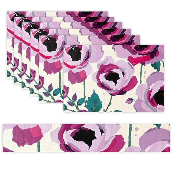 7 Piece Linen Table Runner and Placemats Set, Tulips Floral Pattern Round Corner Heat Resistant Washable Table Mats for Home Kitchen Dining Party Decoration
