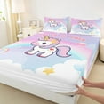 thumbnail image 3 of Feelyou Dreamy Unicorn Kids Queen Sheet Sets, Rainbow Stars Rainbow Flat Sheet, Kawaii Cartoon Animal Queen Fitted Sheet, Microfiber Bedroom Decor, 4 Pieces, 3 of 7
