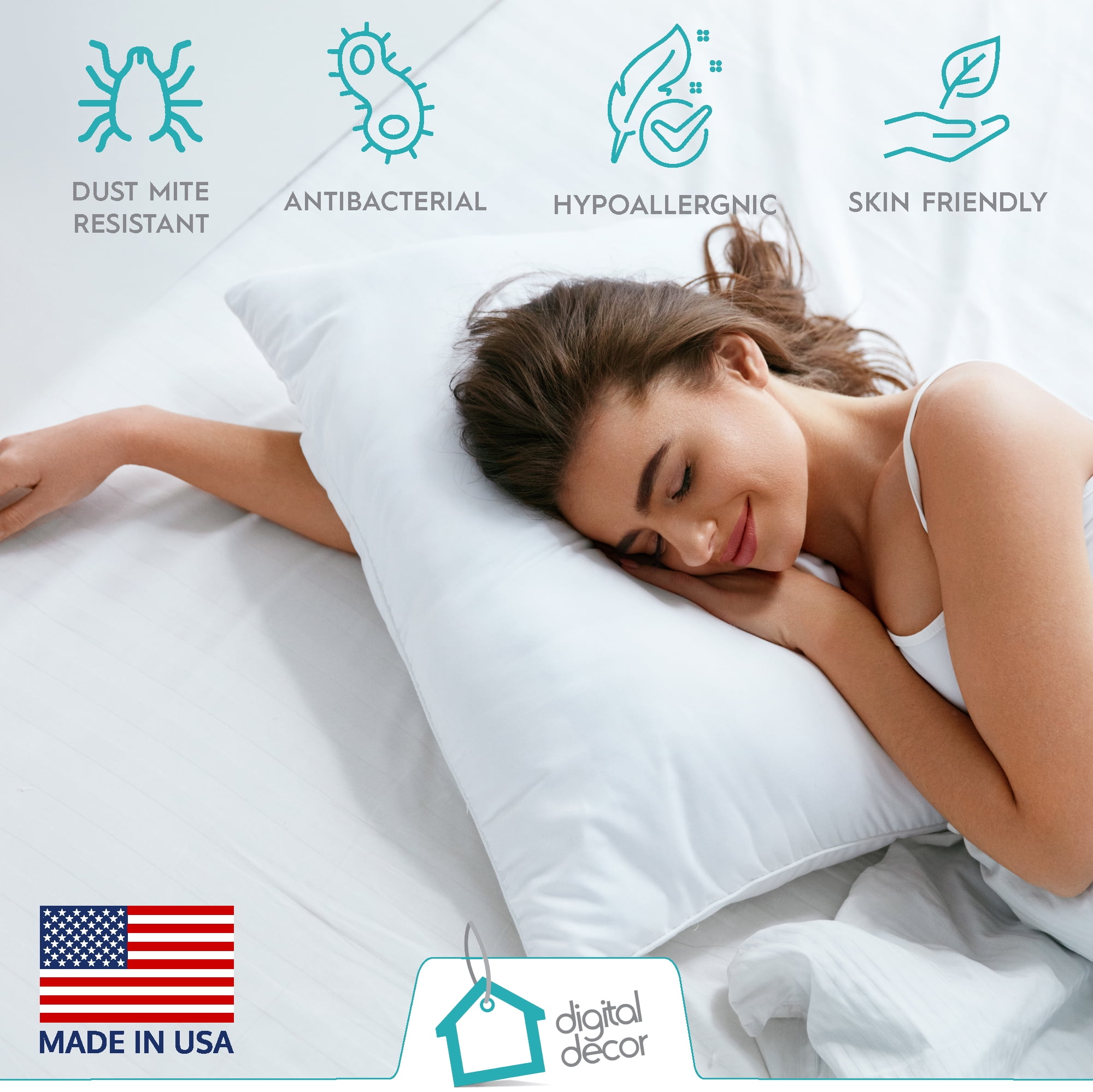 Digital Decor Set of 2 100% Cotton Hotel Pillows (Queen, Platinum/Firm, All Ages)