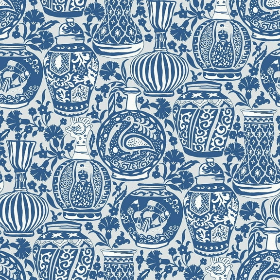 RoomMates Delft Pottery Blue Peel and Stick Wallpaper, 1 Roll