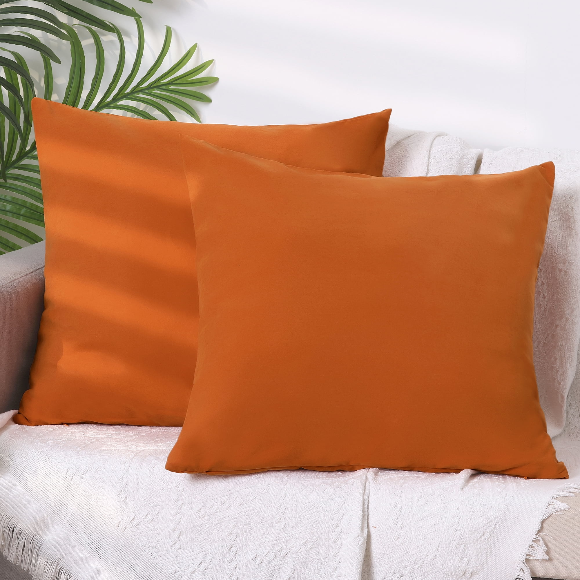 Unique Bargains 4 Pcs Solid Color Pillowcases Hidden Zipper Pillow Covers Orange 20" x 20"