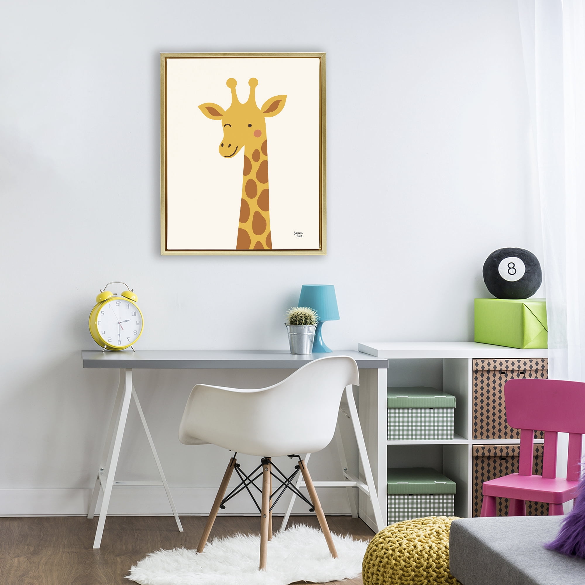 Stupell Industries Winky Giraffe Portrait Gold Framed Floater Canvas Wall Art, design by Jessica Beck