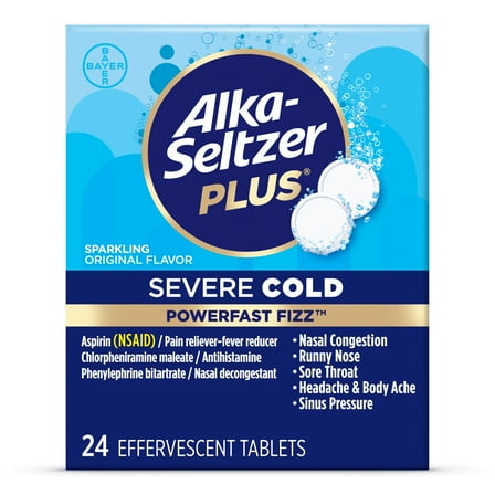 Alka-Seltzer Plus Powerfast Fizz Severe Cold Medicine, Original Effervescent Tablets, 24 Count