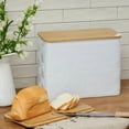 thumbnail image 3 of Extra Large Bread Box For Kitchen Countertop Corner Breadbox For Homemade Bread Metal White Hexagon Stripe Pattern Embossed Storage Container Bin With Bamboo Lid Fits 2 Loaves Of Bread, 3 of 7