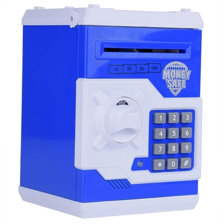 - Blue Mini Safe Money Box Coin Saving Electronic Bank Can For Children Kids Gift