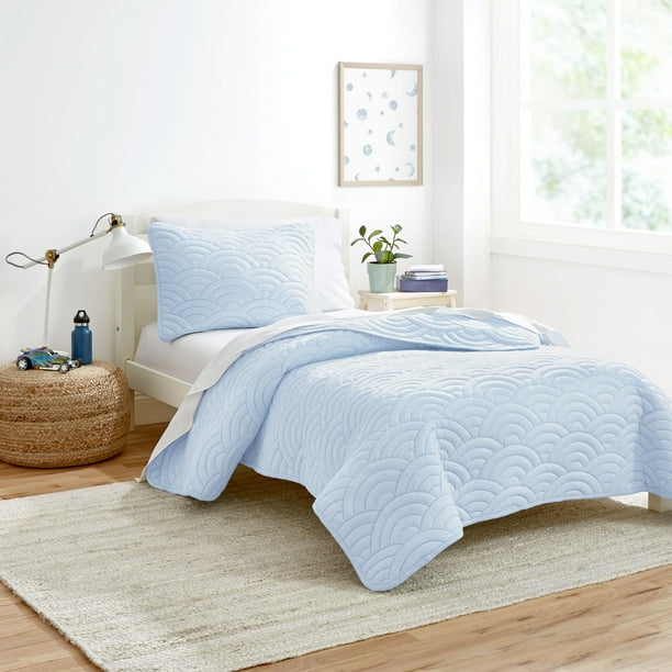 Gap Home Kids TShirt Soft Jersey Organic Cotton Blend Quilt Set, Twin, Blue, 2Pieces