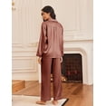 thumbnail image 5 of Ekouaer Silk Satin Pajamas for Women Button Down Pjs Set Long Sleeve Loungewear 2 Piece Wide Leg Sleepwear, 5 of 6