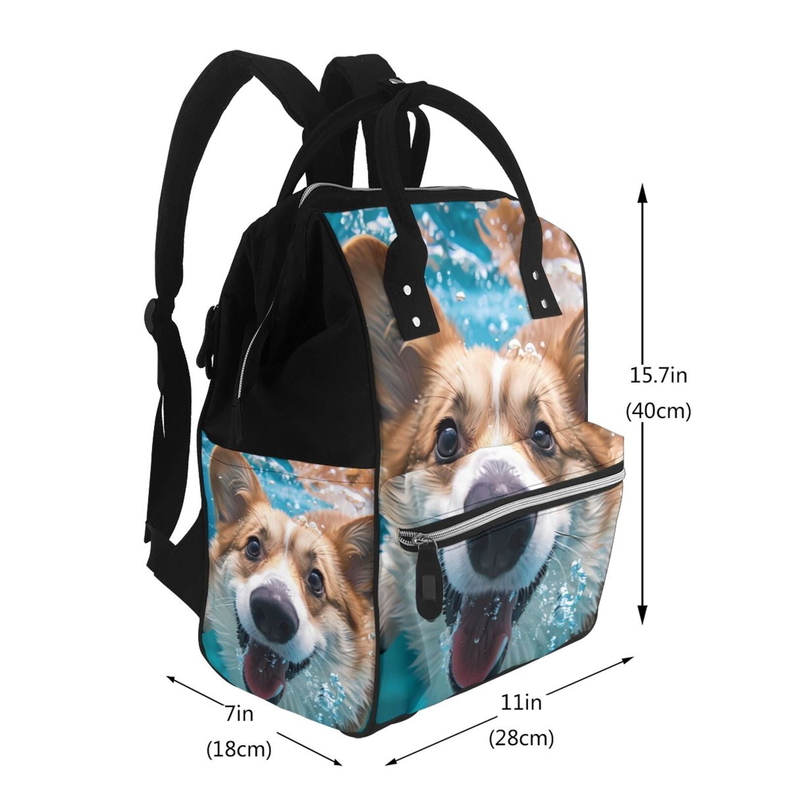 Kdxio Baby Diaper Backpack,Multi-Function Travel Backpack Nappy Bags,Nursing Bag, Fashion Mummy,Roomy Waterproof for Baby Care(Sea Swimming Corgi)