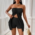 thumbnail image 2 of Laqbezok Women's 2-Piece Summer Set, Sexy Strapless Tube Top with Front Slit and High Waisted Shorts Outfit, Textured Pleated Clubwear Beachwear Set, 2 of 5