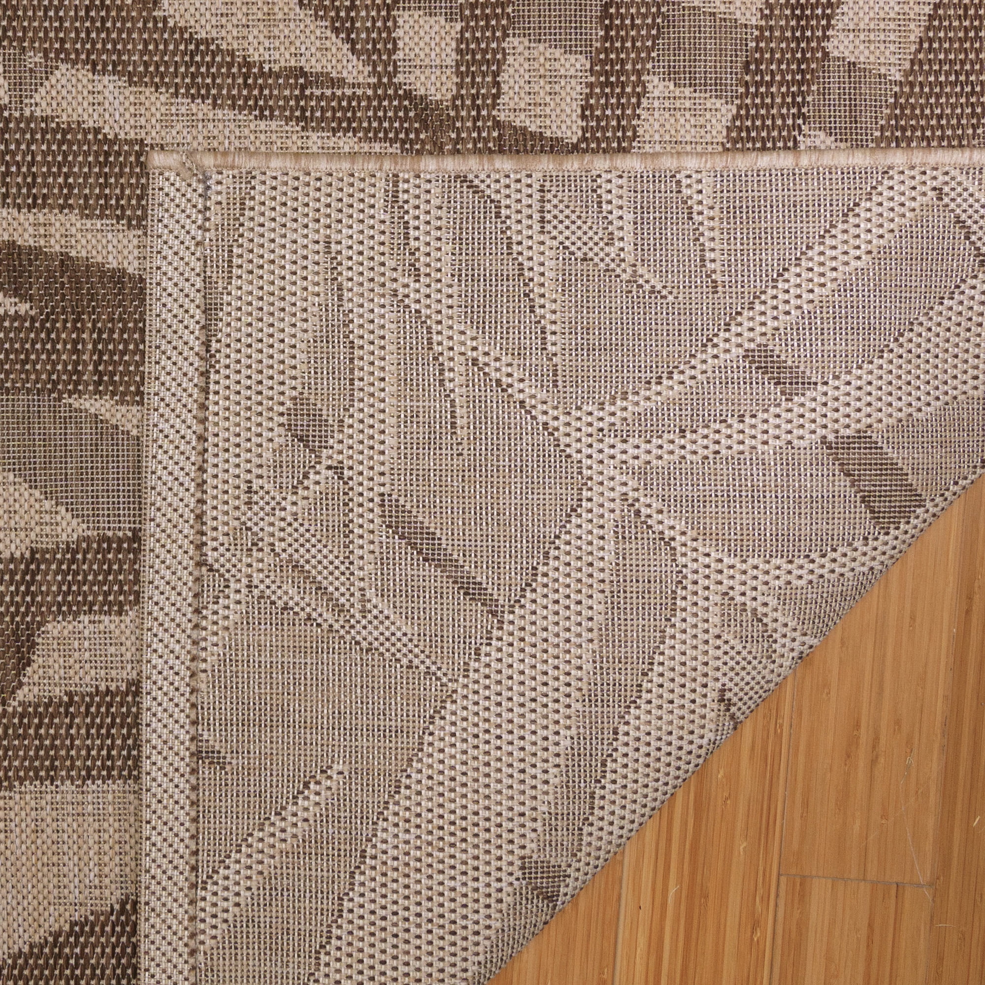 Gertmenian Paseo Paume Coastal Floral Sand and Havana Outdoor Area Rug, 9x13