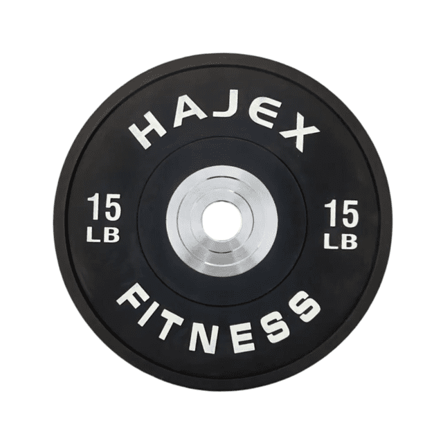 HAJEX Plaques de Poids Pare-Chocs Colorées avec Moyeu en Acier pour Compétition Olympique - 15, 25, 35, 45, 55 LB à l'Unité et en Paires