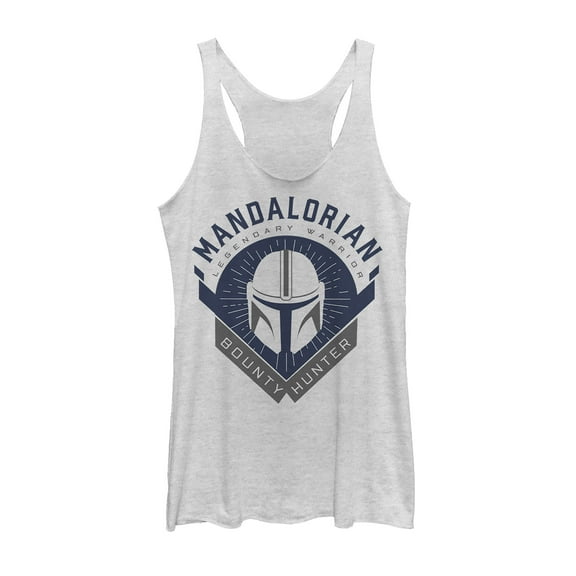 Women's Star Wars: The Mandalorian Warrior Emblem Racerback Tank Top White Heather Large