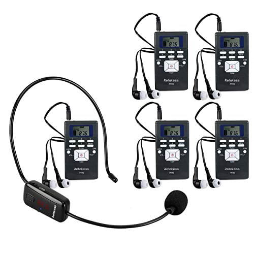 1 Transmitter 10 Receivers with Black Aluninum Storage Case EXMAX EX-938 Wireless Headset Microphone Audio Tour Guide System for Church Translation Teaching Travel Simultaneous Interpretation.