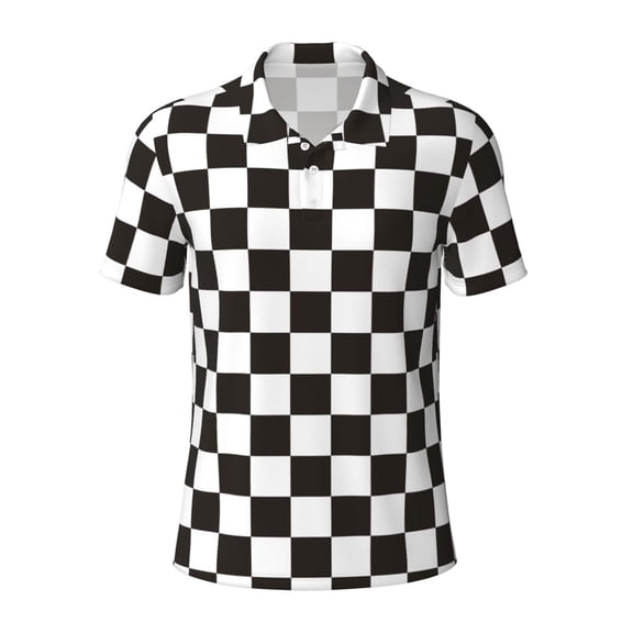 Kuqiui Mens Golf Polo Shirt Dry Fit Performance Sport Short Sleeve Golf Polo Shirts for Men-Black and White Checkerboard