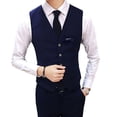 thumbnail image 5 of Joernso Men Suit Vest Waistcoat V Neck Sleeveless Solid Color Slim Fit Single-breasted Cardigan Formal Business Coat Groom Wedding Coat, 5 of 8