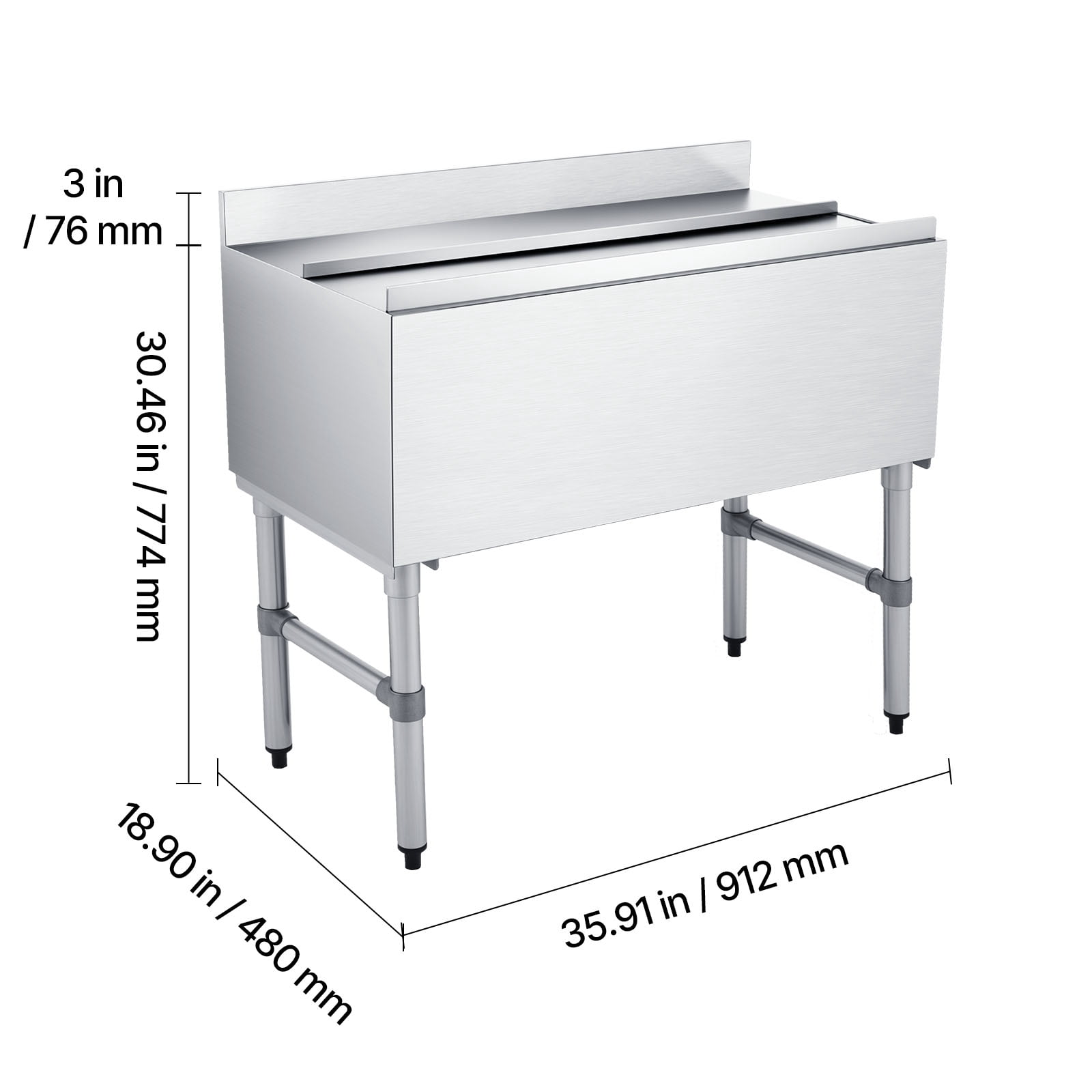 KFFKFF Commercial Ice Bin, 100.7 Qt Capacity, 36 x 19 x 33 Inch Stainless Steel Ice Chest with Sliding Lid and Bottle Holders, Cooler Cart for Bar, Restaurant, or Pub, NSF Certified