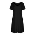 thumbnail image 4 of Women's Summer Dresses Under $10 Casual V Neck Solid Color Loose Elastic Short Sleeve Dress Skirt, 4 of 5