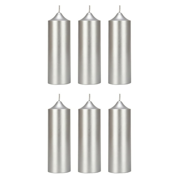 Mega Candles 6 pcs Unscented Silver Dome Top Round Pillar Candle, Hand Poured Premium Wax Candles 2 Inch x 6 Inch, Home Décor, Wedding Receptions, Baby Showers, Birthdays, Celebrations, Party & More