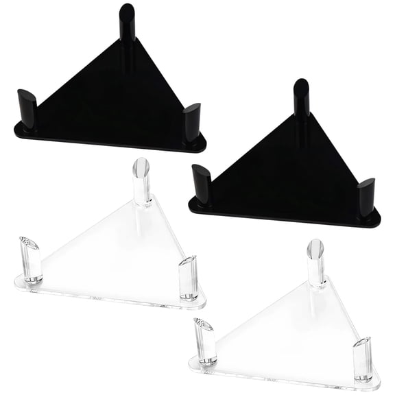 4 Pcs Acrylic Sports Ball Display Stands for Baseball, Football, Volleyball, Triangle Shaped Holder, 2 Black and 2 Clear, Non-Slip Base, Sturdy Support for Sports Memorabilia