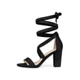 thumbnail image 6 of BLISSFUL STEP Women's Sandals Solid Color Mid Block Heels Lace up Sandals Black 9.5, 6 of 8