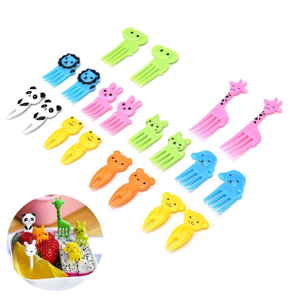 20 piezas de mini palillos de frutas con dibujos de animales, tenedores, decoración para loncheras para niños