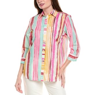 Van Heusen Women's 3/4 Sleeve Twill Shirt - Wrinkle Resistant, Spread Collar, Baby Twill Fabric