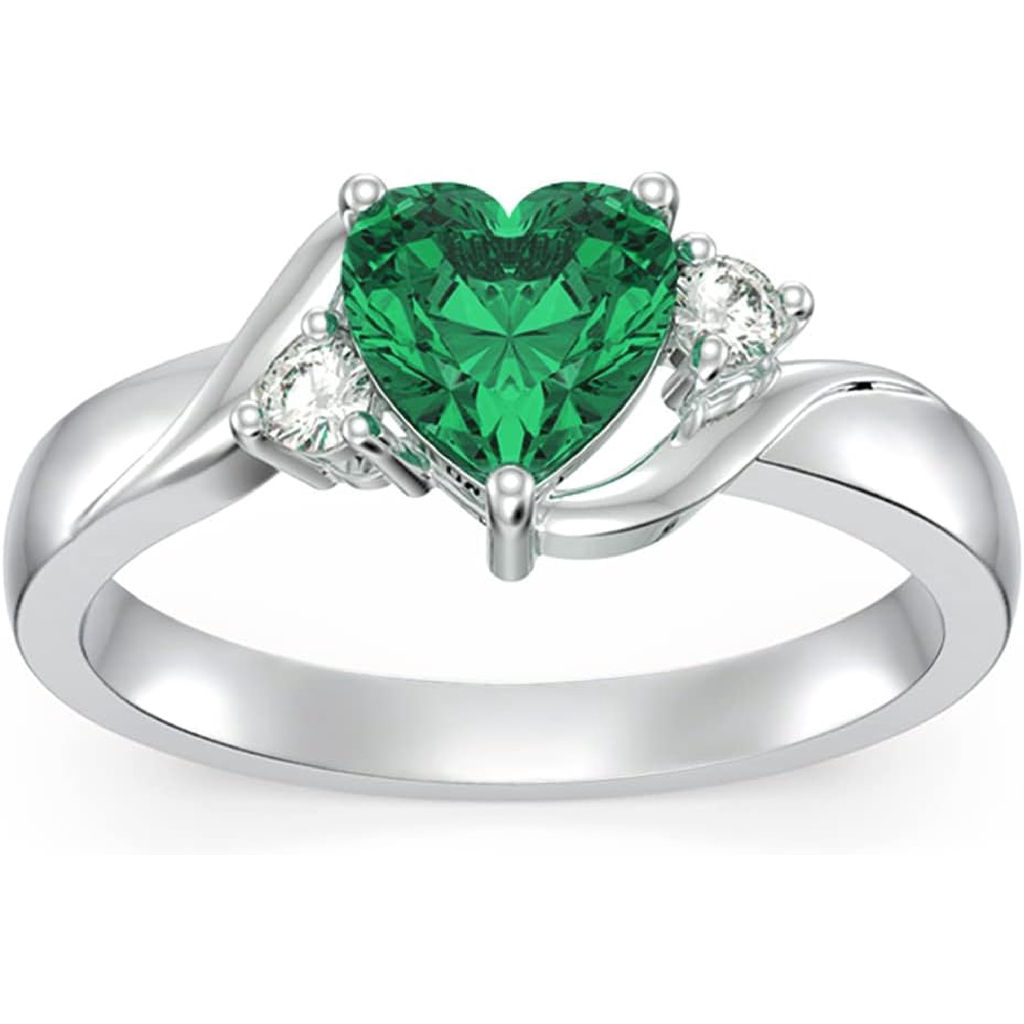 Dorunmo May Birthstone Ring 925 Sterling Silver Emerald Ring Heart Green Crystal Ring Birthday Mother's Day Birthstone Jewelry Gift for Women Size 4.5