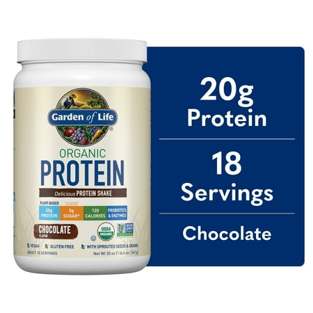 Garden of Life Organic Plant-Based Protein Powder, Chocolate, 20g Protein Shake Drink, Vegan, Probiotics, Digestive Enzymes, 20oz