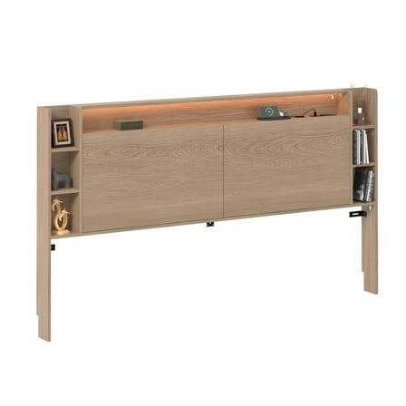 KING SIZE Headboard with Smart Color-Changing LED Lights & Built-in Charging Station, Bedroom Headboard with Storage & Magnetic Doors