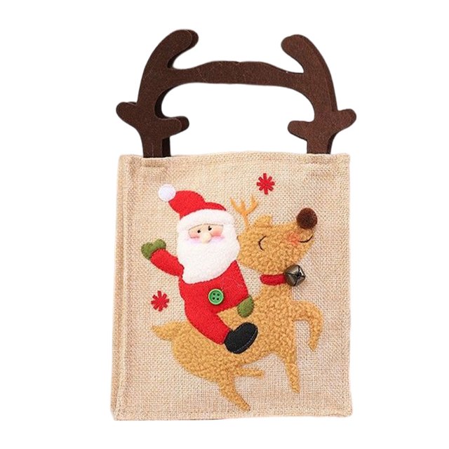 Yuarrent Bolso de Papá Noel, hermoso saco portátil, bolsa de dulces, adornos navideños de lino resistentes al desgaste con asa, gran capacidad Kits de decoración para fiestas Antler El Anciano Yuarrent HA069780-03