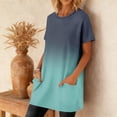 thumbnail image 5 of Casual Tops for Women, Womens Tops, Crew Neck T Shirts for Women, Tunic Tops for Women Loose Fit Dressy Elbow Sleeve Long Flowy Shirts With Pockets Spring Fashion Boho Floral Blouses, Cyan M, 5 of 5