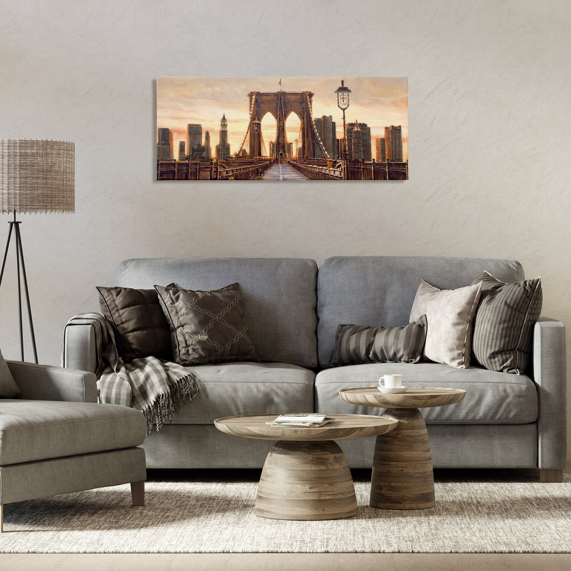 Stupell Industries City Bridge View Scenery Painting Gallery Wrapped Canvas Art Print Wall Art, 40 x 17