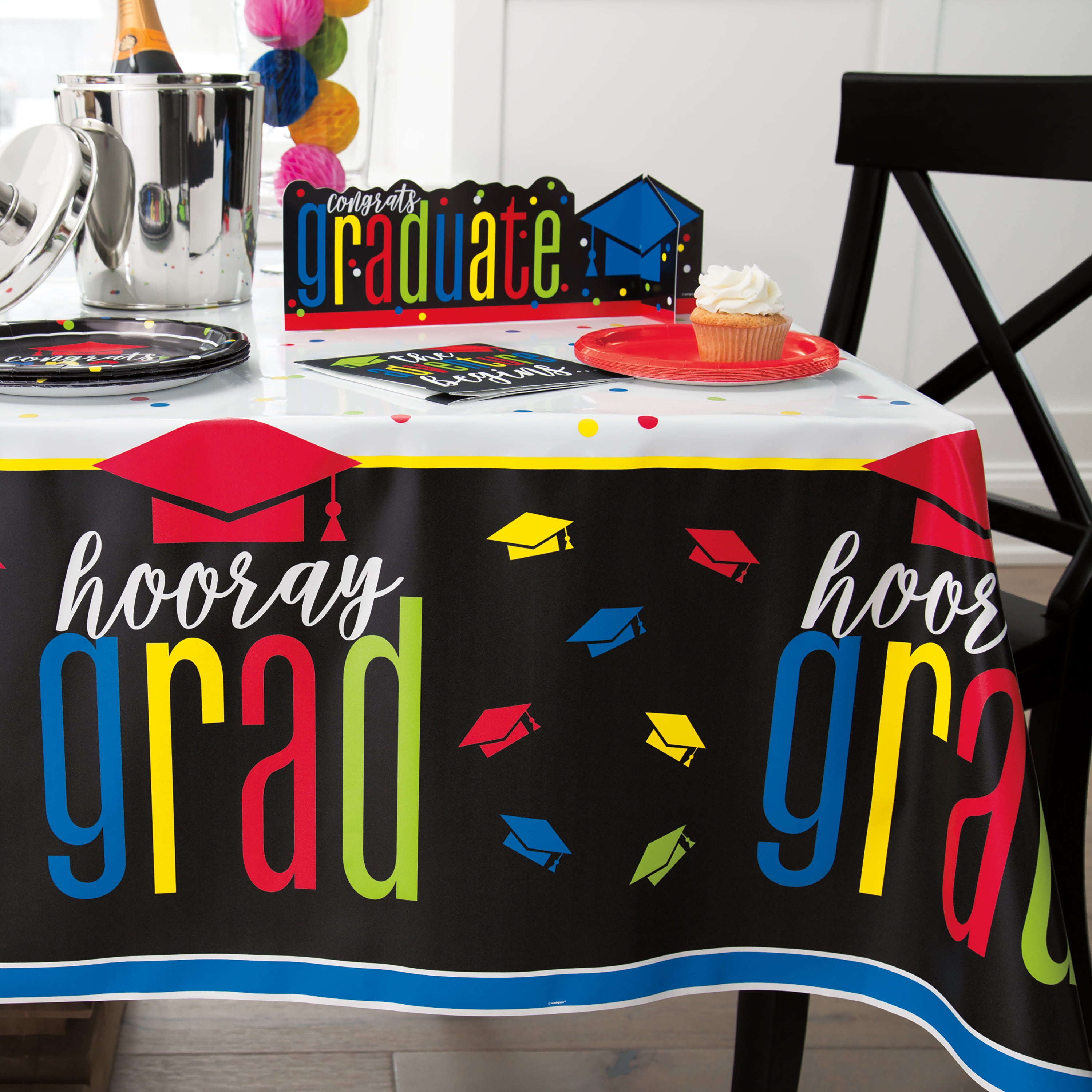 Colorful Cap Graduation Plastic Party Tablecloth, 84 x 54in Walmart
