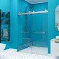 thumbnail image 2 of Double Sliding Shower Door, Frameless Clear Tempered Glass Doors with Stainless Steel Hardware and Long Handle, Bathroom Doors in Nickel Finish, 79" Extra Height Design, Clear, 2 of 7