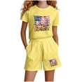 thumbnail image 5 of Girls Yellow Patriotic 2 Piece Outfit American Flag Watercolor Floral Print Short Sleeve T-Shirt & Shorts Set,Size 9-10 T, 5 of 5