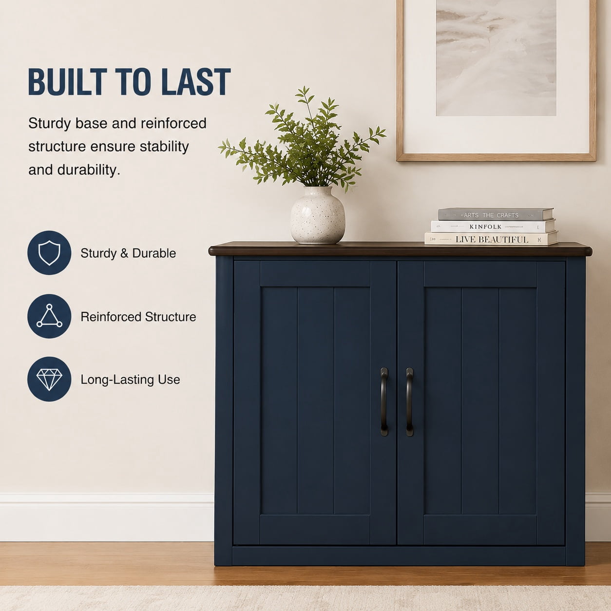 Aukfa 40" Farmhouse Accent Storage Cabinet, Solid Pine Wood Frame,Storage Organizer for Entryway & Living Room,Blue