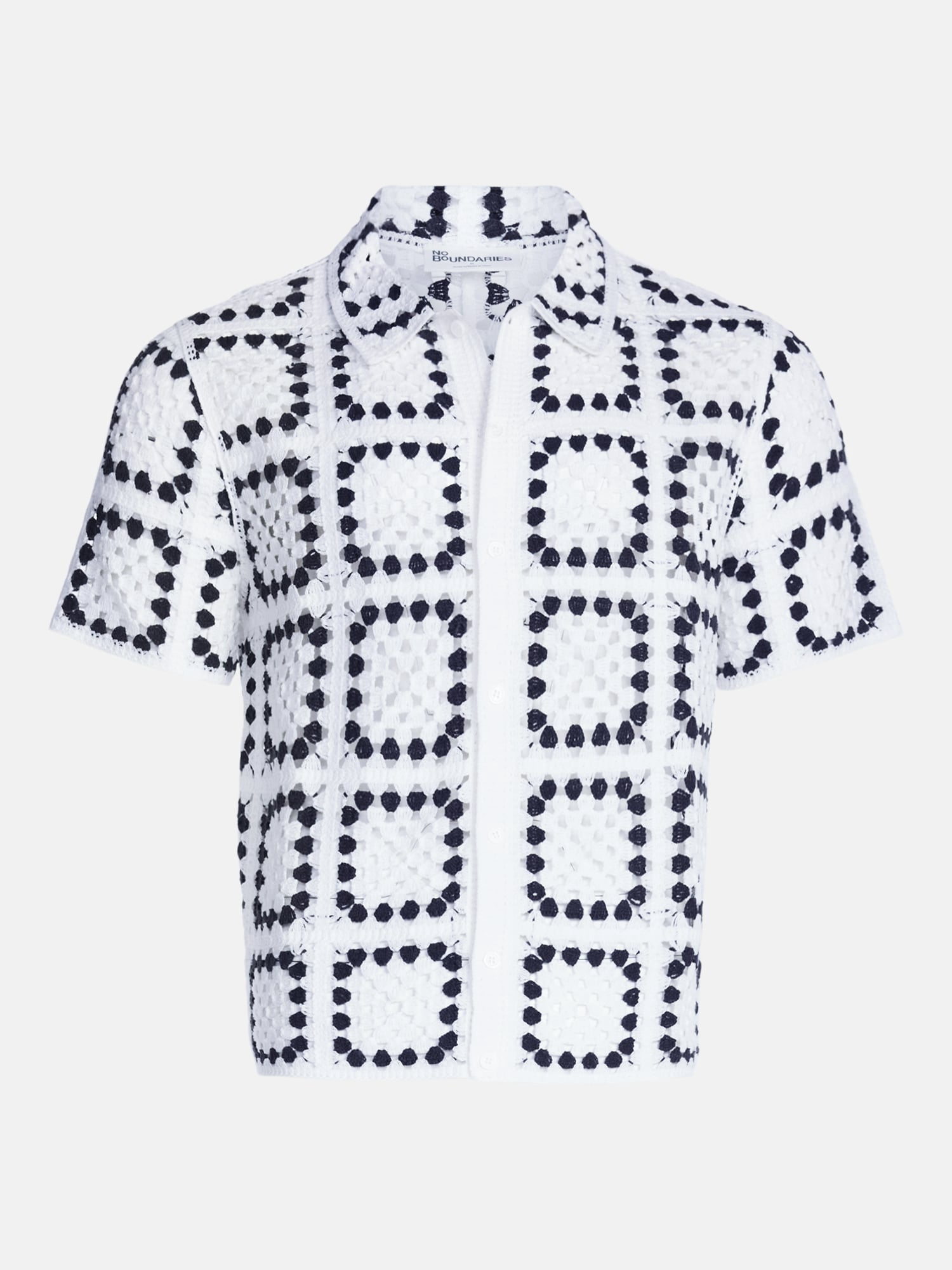 No Boundaries Men's Faux Crochet Pattern Boxy Fit Button Through Sweater Polo, Sizes XS-3XL