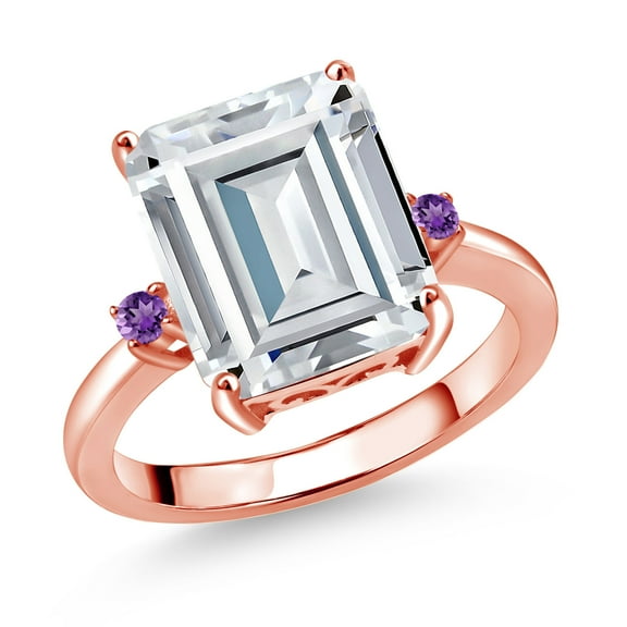 Gem Stone King 18K Rose Gold Plated Silver Purple Amethyst Ring Set with Moissanite (7.43 Cttw) (Size 5)
