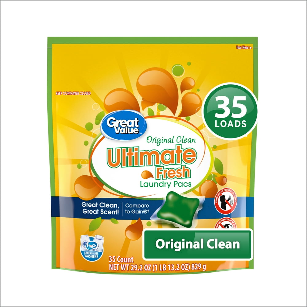 Great Value Original Clean, 35 Pacs, Ultimate Fresh Laundry Detergent