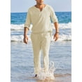 thumbnail image 2 of Aunavey Men's 2 Pieces Cotton Linen Set Henley Shirt Long Sleeve and Casual Beach Pants Summer Yoga Outfits, 2 of 7
